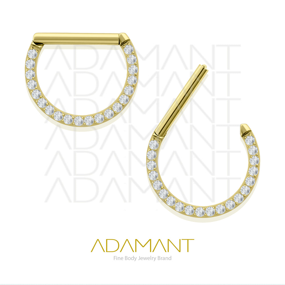 14g, Nipple Rings, Plated Gold Titanium, D Shaped Front Facing Multi jewelry, Prong set, Cubic Zirconia.