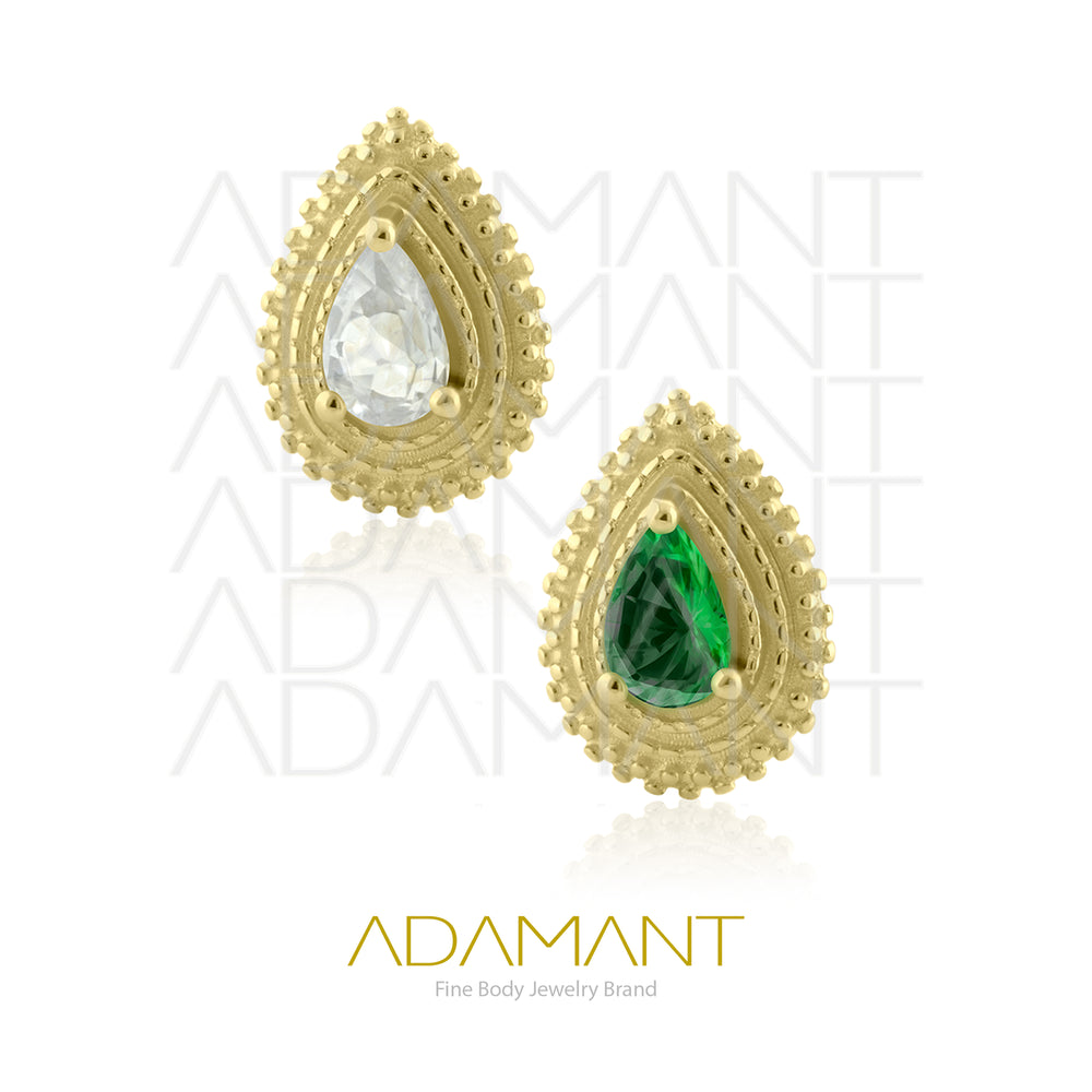 14K Solid Gold Threadless End, Aura Glow, Prong set, Cubic Zirconia.