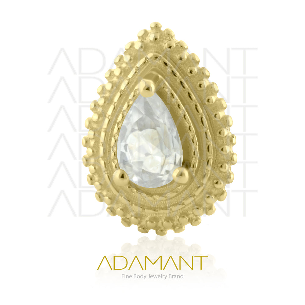 14K Solid Gold Threadless End, Aura Glow, Prong set, Cubic Zirconia.