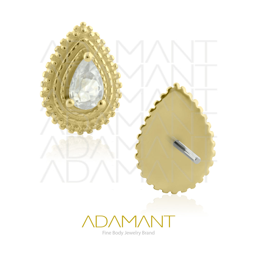 14K Solid Gold Threadless End, Aura Glow, Prong set, Cubic Zirconia.