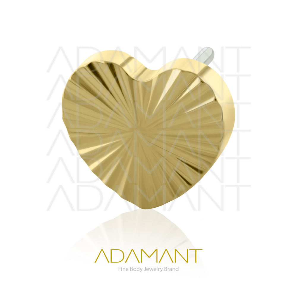 14k Solid Gold Threadless End, Heart Stripes.