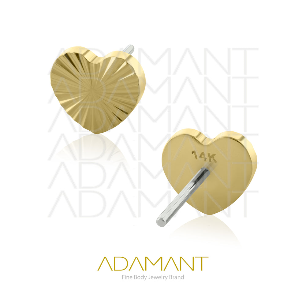 14k Solid Gold Threadless End, Heart Stripes.