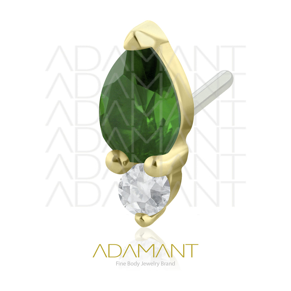 14k Solid Gold, Threadless End, Forest Drop, Prong set, Cubic Zirconia.