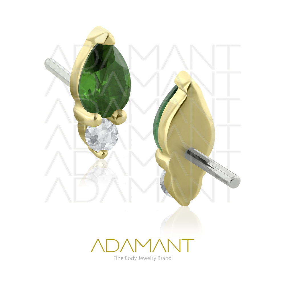 14k Solid Gold, Threadless End, Forest Drop, Prong set, Cubic Zirconia.