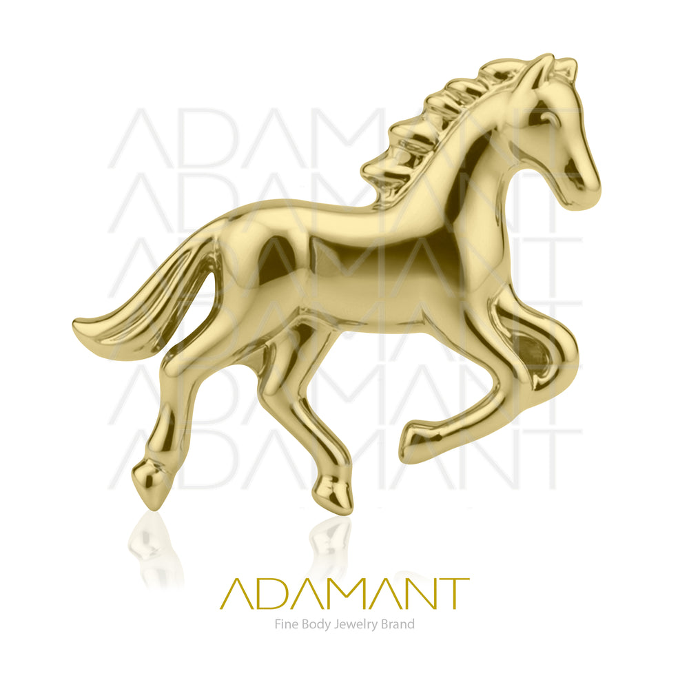 14k Solid Gold, Threadless End, Horse.