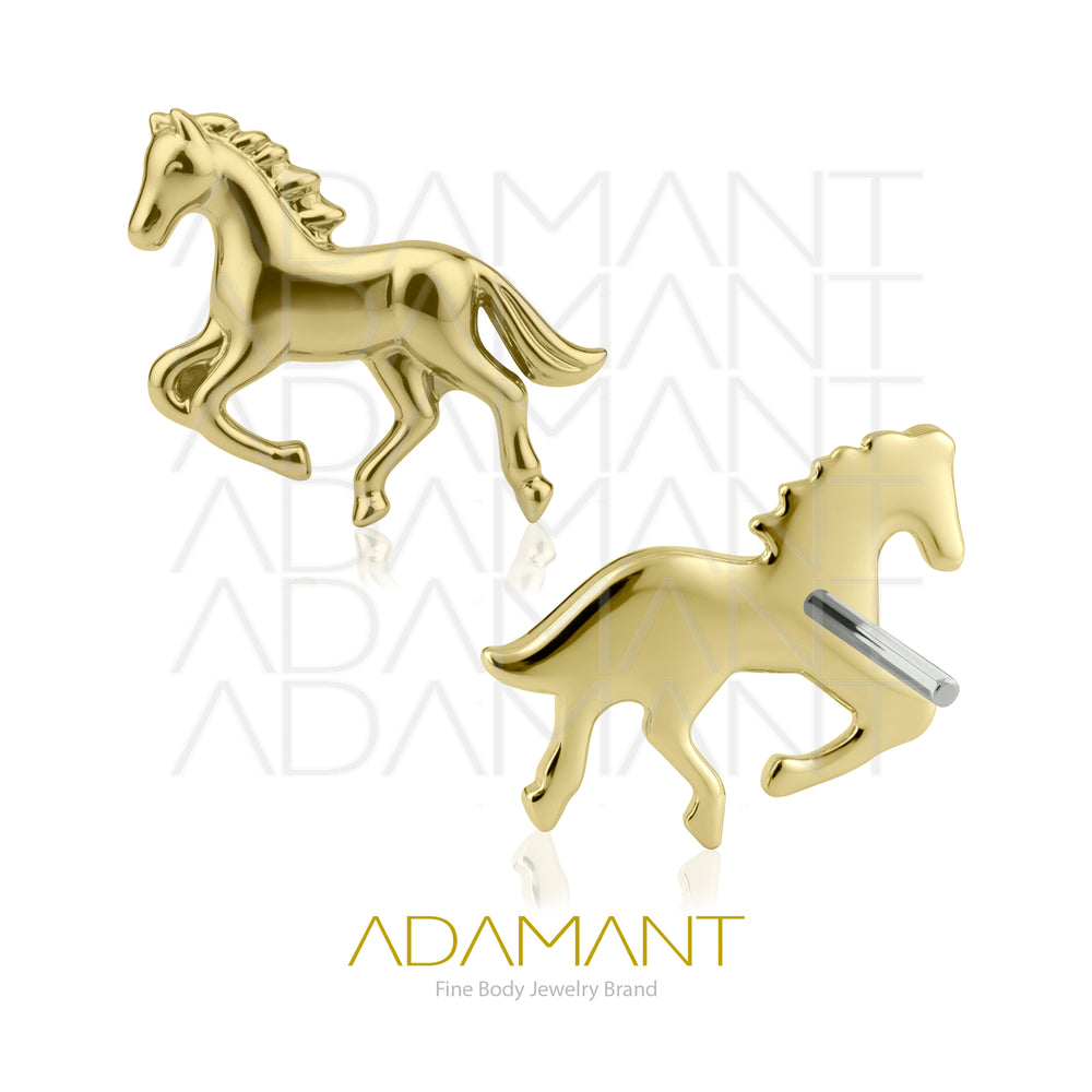 14k Solid Gold, Threadless End, Horse.
