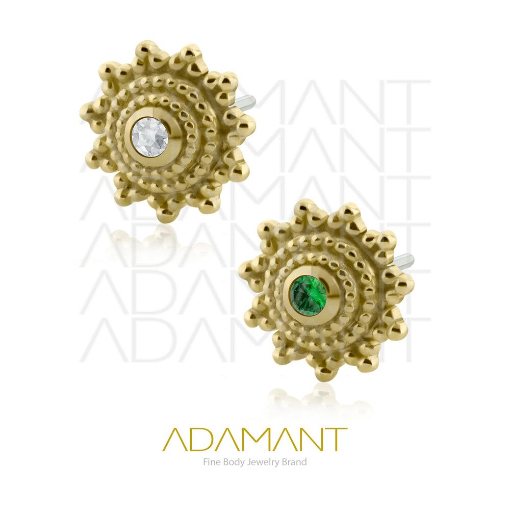 14K Solid Gold Threadless End, Solar Bloom, Prong set, Cubic Zirconia.