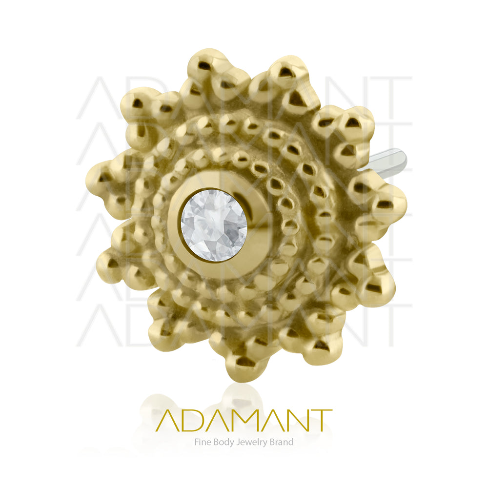 14K Solid Gold Threadless End, Solar Bloom, Prong set, Cubic Zirconia.