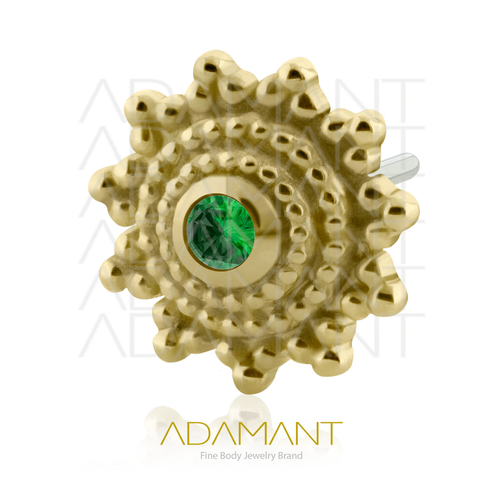 14K Solid Gold Threadless End, Solar Bloom, Prong set, Cubic Zirconia.