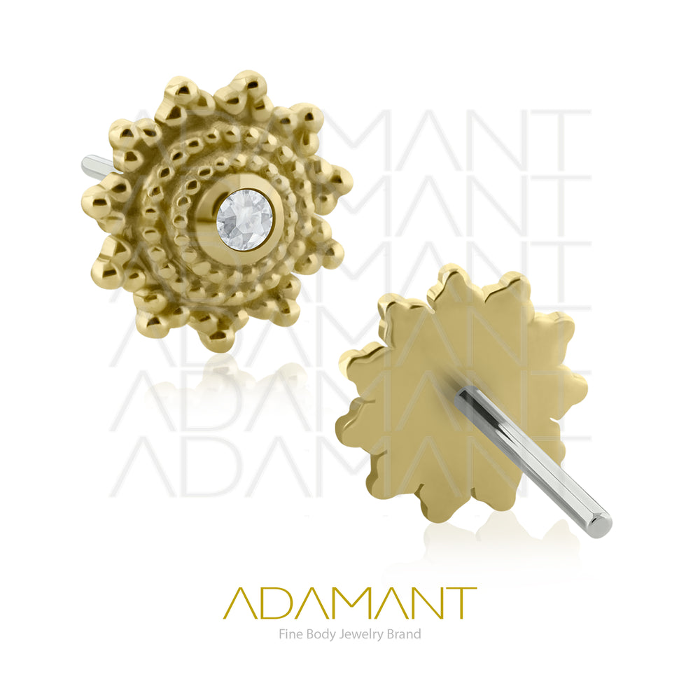 14K Solid Gold Threadless End, Solar Bloom, Prong set, Cubic Zirconia.