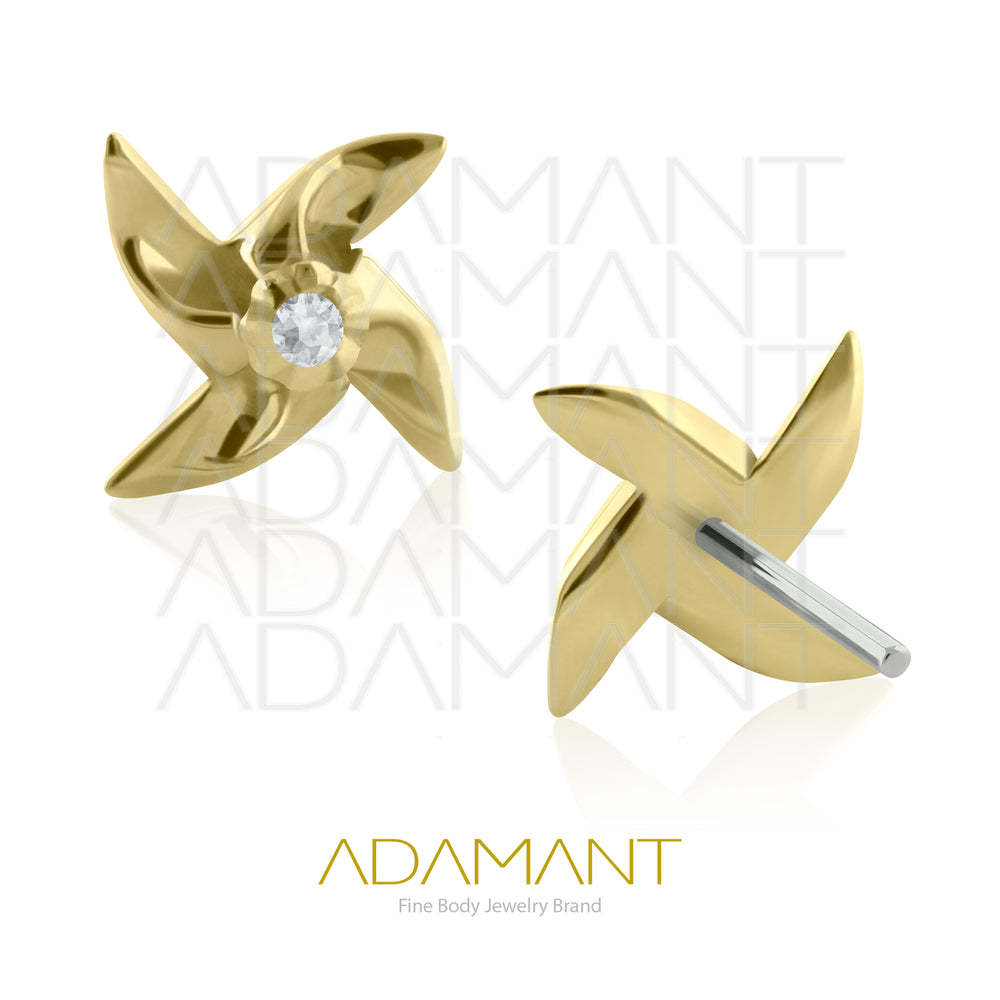 14k Solid Gold, Threadless End, Twist, Prong set, Cubic Zirconia.