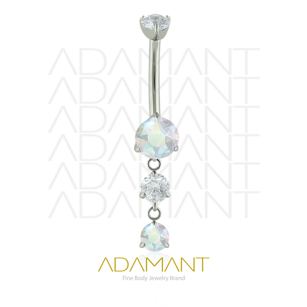 14g, Internally Threaded, Navel Curve, Titanium, Dangle Triple Prong Set 3, Cubic Zirconia