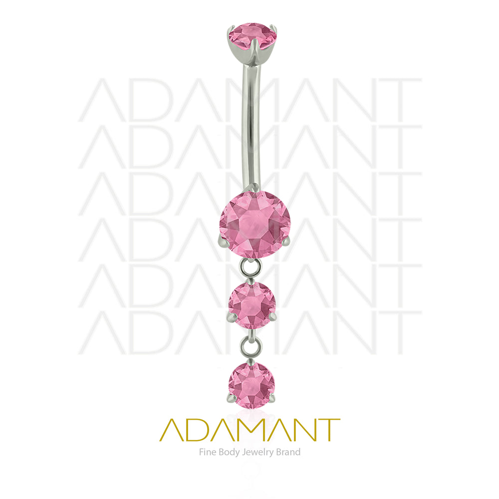 14g, Internally Threaded, Navel Curve, Titanium, Dangle Triple Prong Set 3, Cubic Zirconia