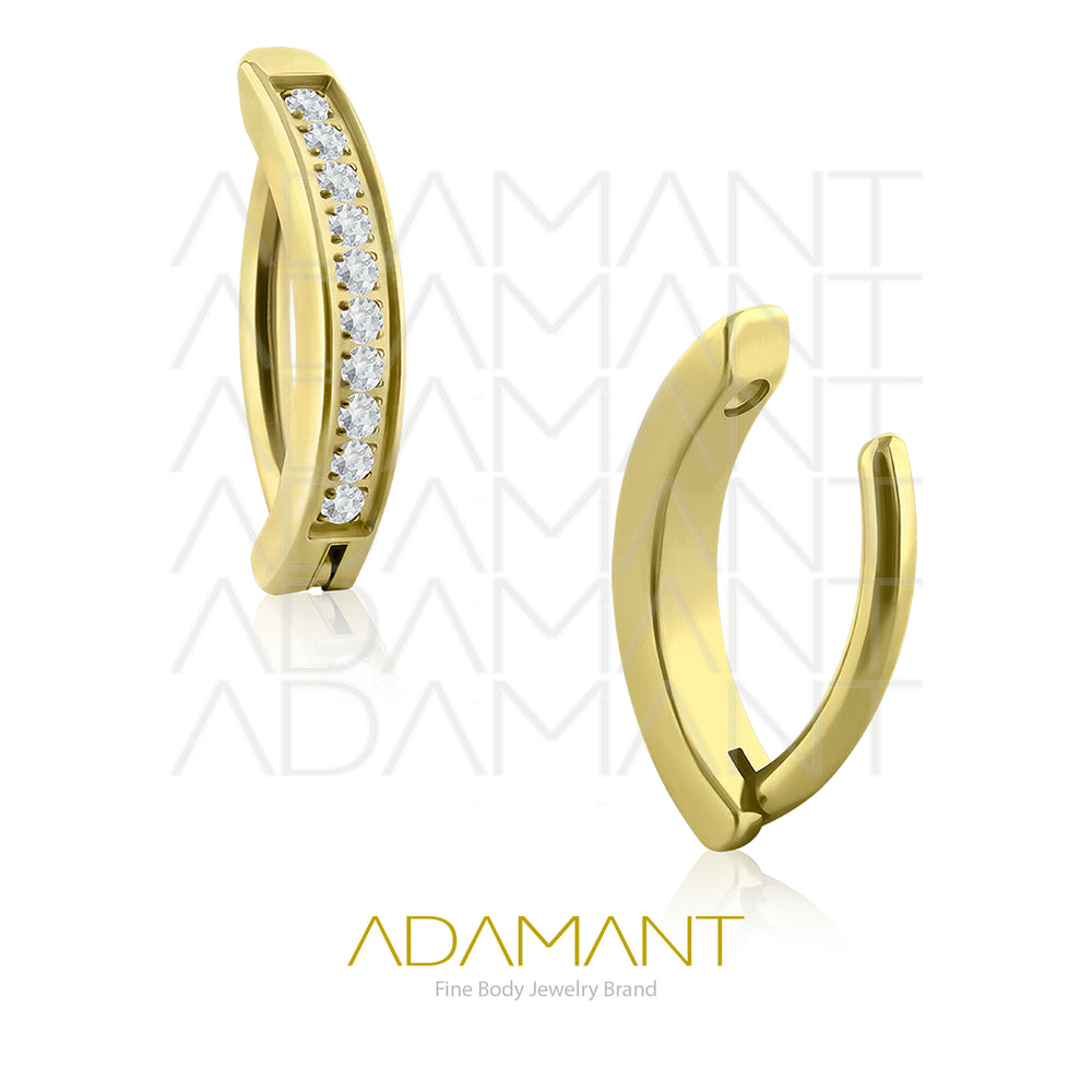 14g Clicker, Plated Gold Titanium, Navel Curved Rectangle with Side Multijoya, Pong set Cubic Zirconia