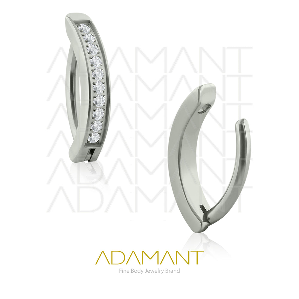 14g Clicker, Titanium, Navel Curved Rectangle with Side Multijoya, Pong set Cubic Zirconia