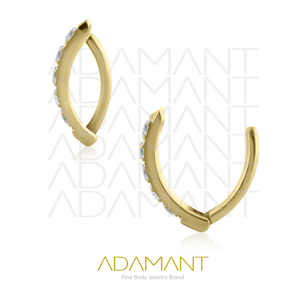 14g Clicker, Plated Gold Titanium, Navel Curved Rectangle, Side Multijewelry, Prong set, Cubic Zirconia.