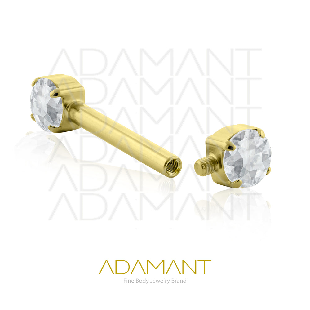 14g, Internally Threaded, Nipple, Plated Gold Titanium, Flat, Prong set, Cubic Zirconia.