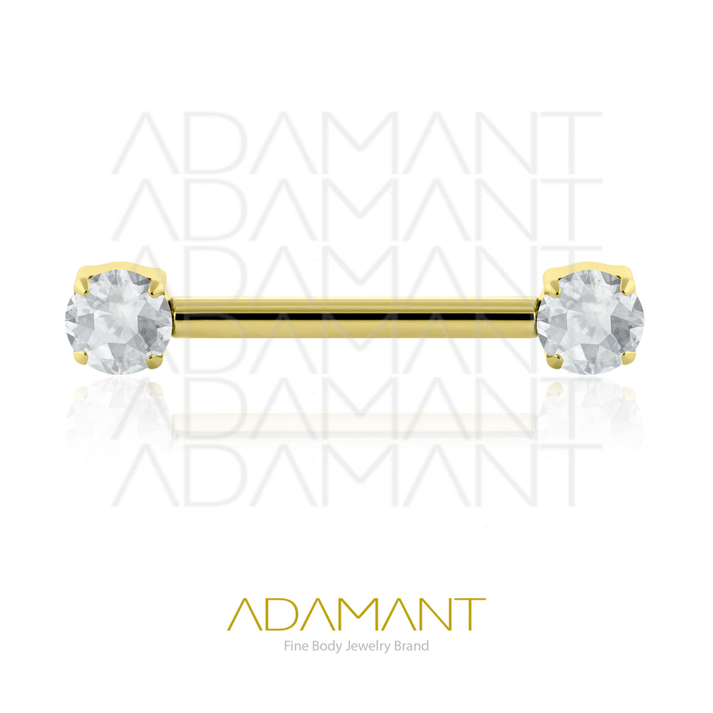 14g, Internally Threaded, Nipple, Plated Gold Titanium, Flat, Prong set, Cubic Zirconia.