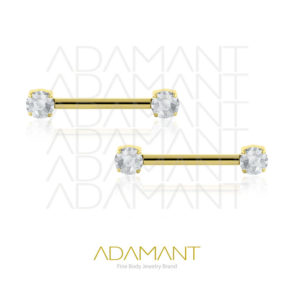 14g, Internally Threaded, Nipple, Plated Gold Titanium, Flat, Prong set, Cubic Zirconia.