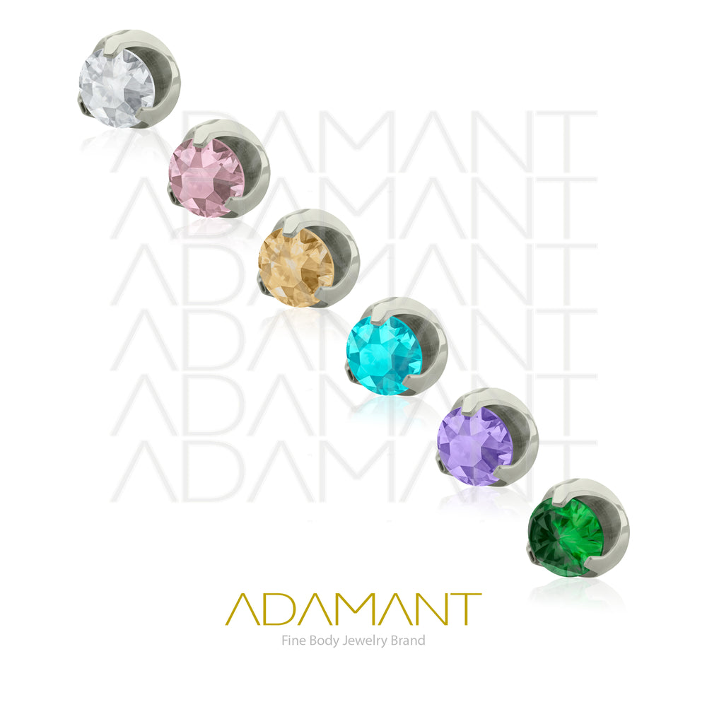Implant Grade Titanium, Threaded End, for 14g with 1.2mm Threading, Prong set 3, Cubic Zirconia.