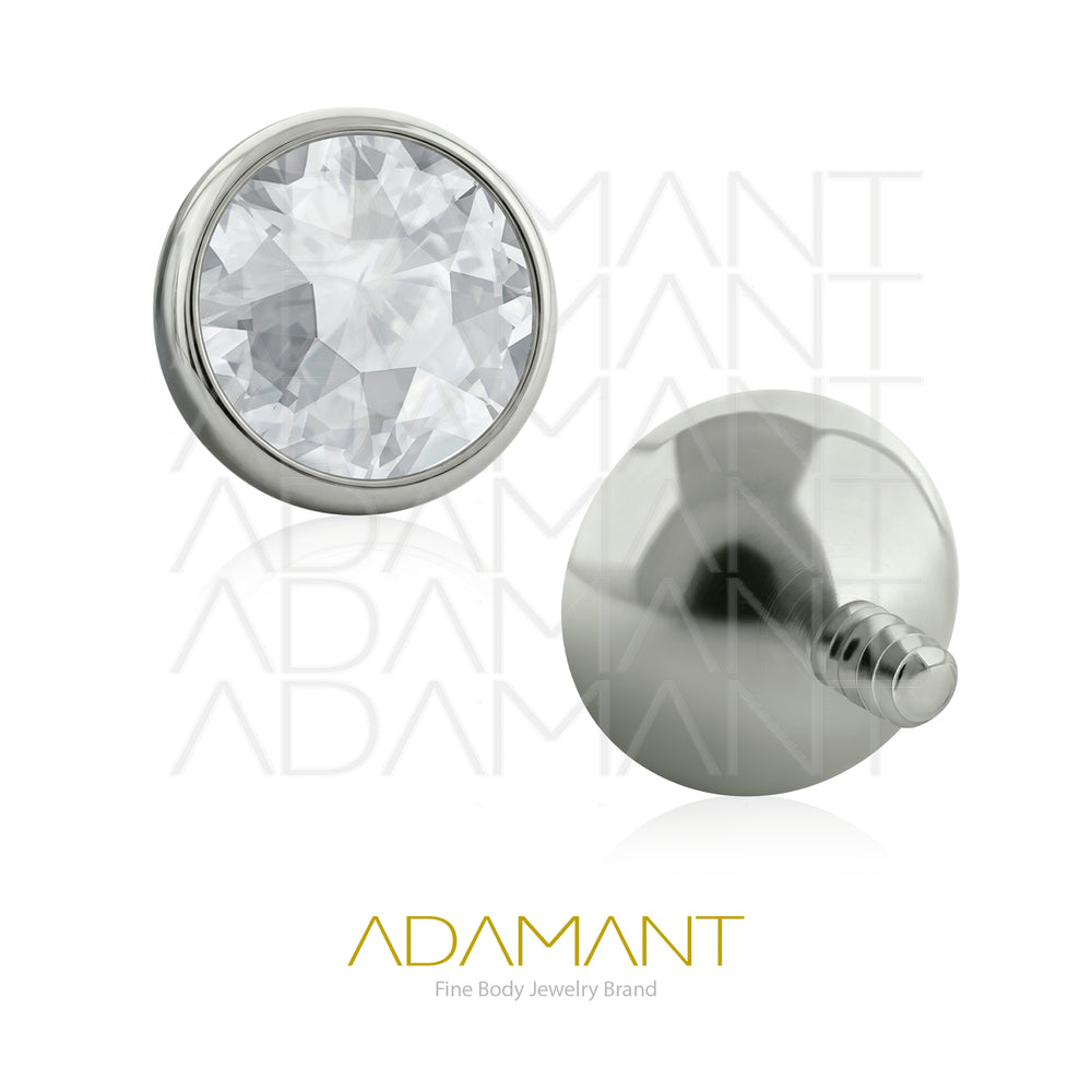 Implant Grade Titanium, Threaded End, for 14g with 1.2mm Threading, Bezel set Concave, Cubic Zirconia.