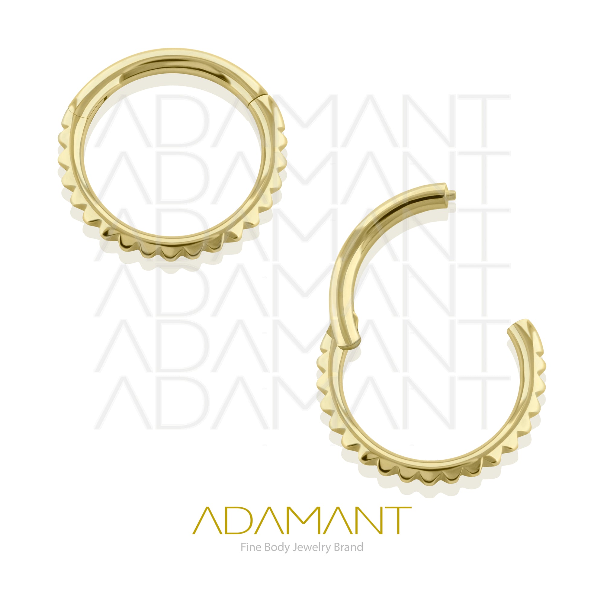 16g, Hinged Ring, 14k Solid Gold, Side Pyramid Cuts