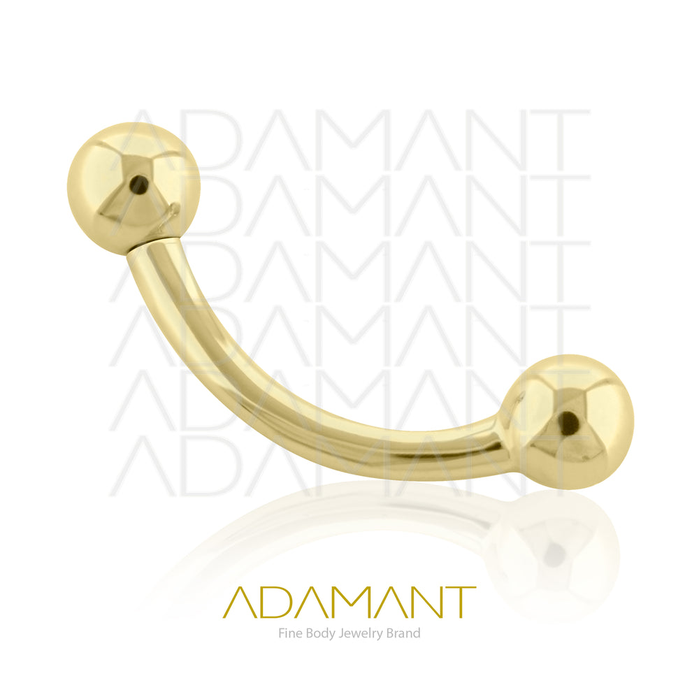 16g, Threaded, 14k Solid Gold Curved Barbell Ball, 0.9mm threading, Curved Barbell with Balls