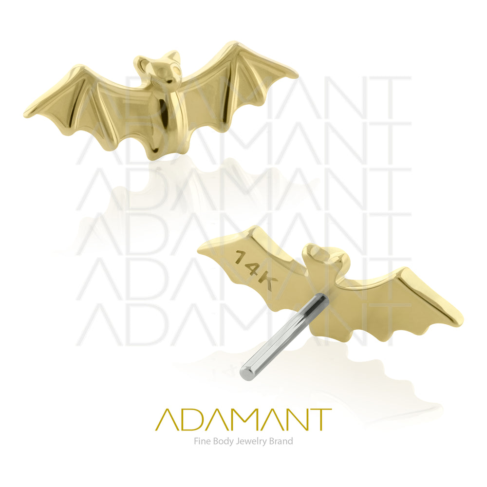 25g, Threadless, 14k Solid Gold Accessory, 4.8mm Pin Size, Bat.