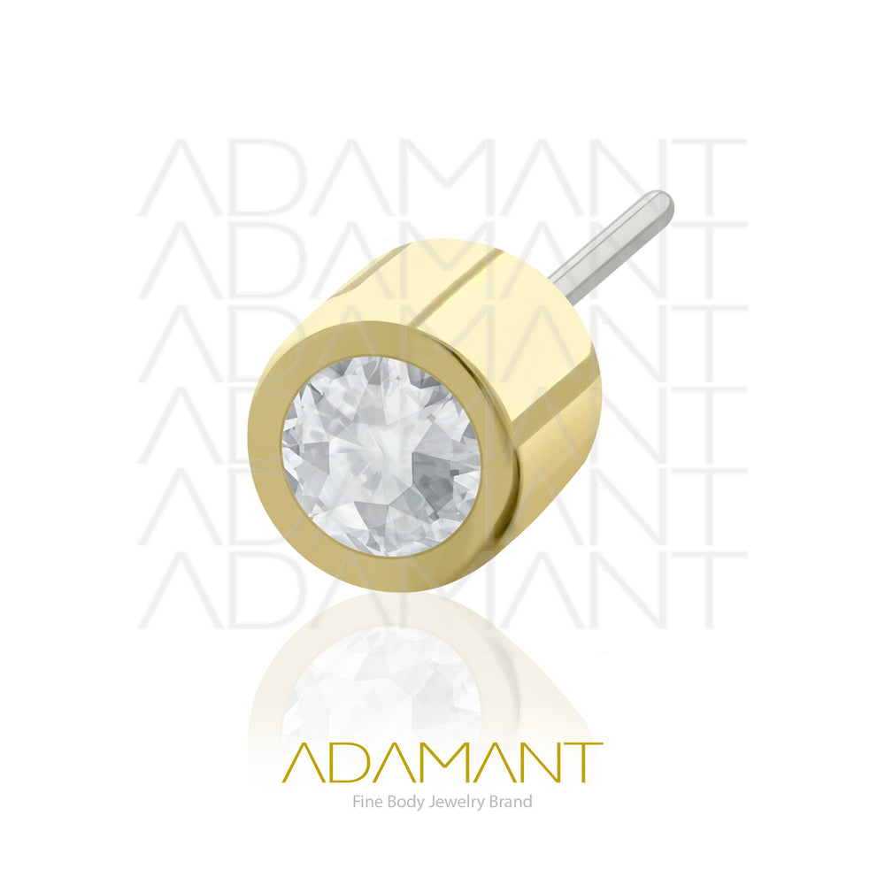 14k Solid Gold Threadless End, Bezel set, Cubic Zirconia.