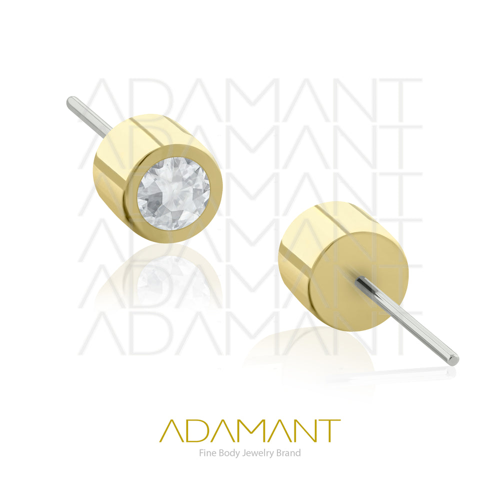 14k Solid Gold Threadless End, Bezel set, Cubic Zirconia.
