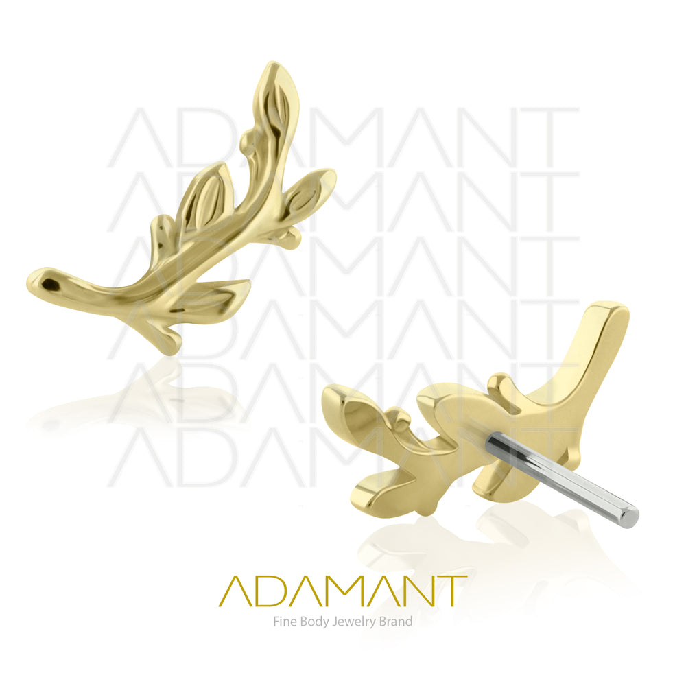 25g, Threadless, 14k Solid Gold Accessory, 4.8mm Pin Size, Tree branch end