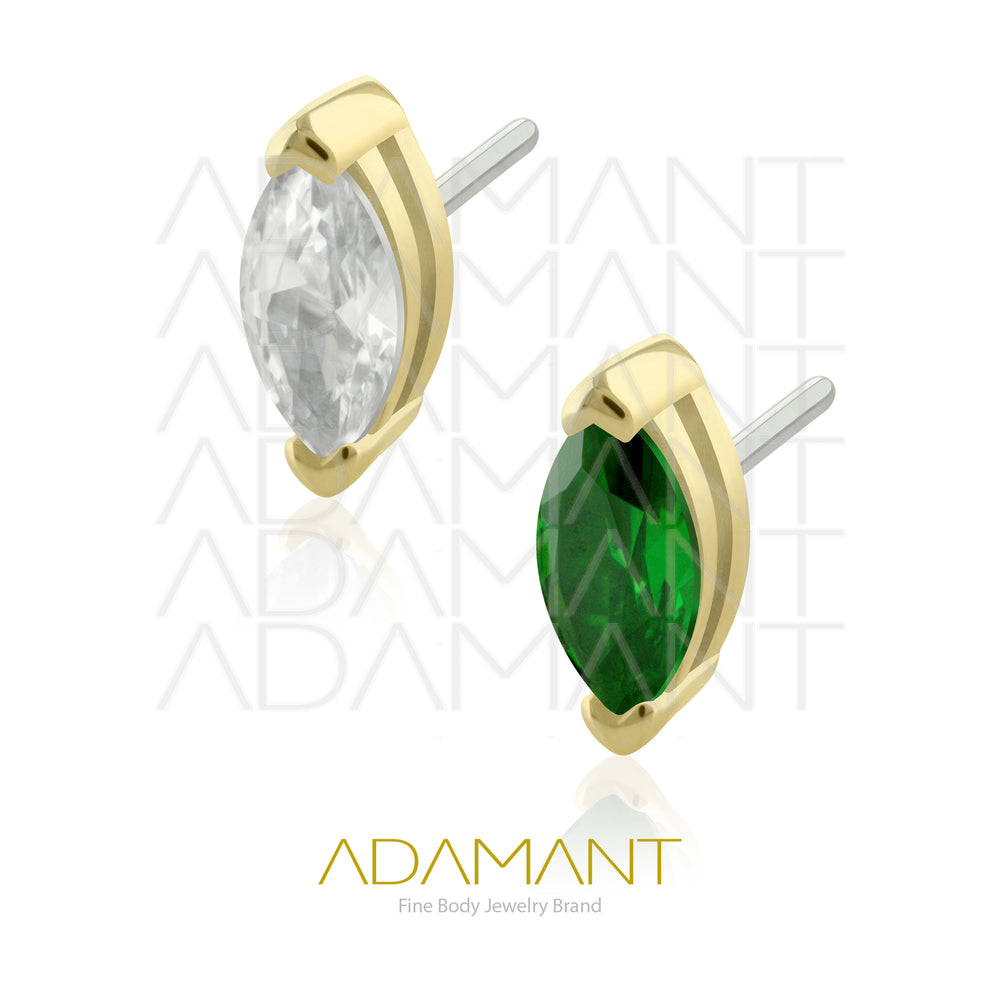 14K Solid Gold Threadless End, Single Marquise, Prong set, Cubic Zirconia.