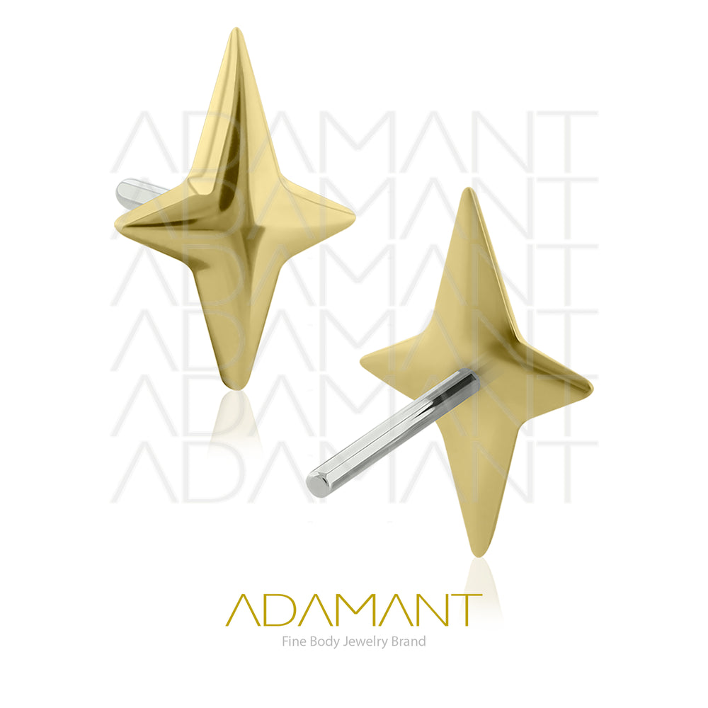14k Solid Gold, Threadless End, Bright Star