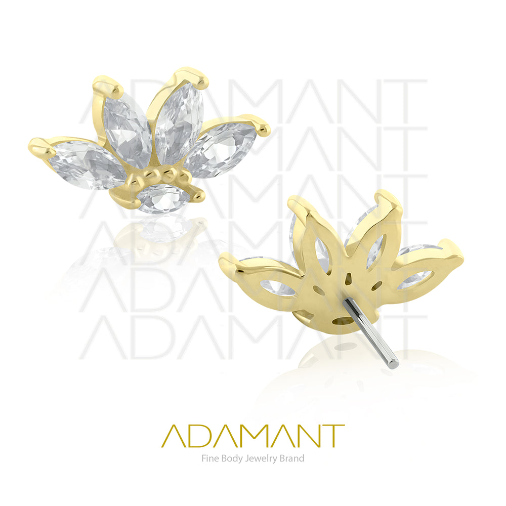 25g, Threadless, 14k Solid Gold Accessory, 4.8mm Pin Size, Lotus Marquise, Prong set, Cubic Zirconia