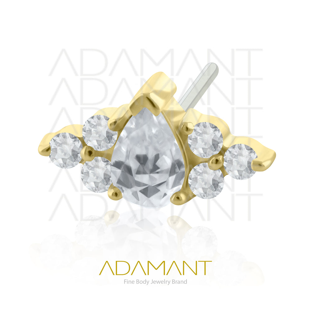 14k Solid Gold Threadless End,Teardrop Double trinity, Prong set, Cubic Zirconia.