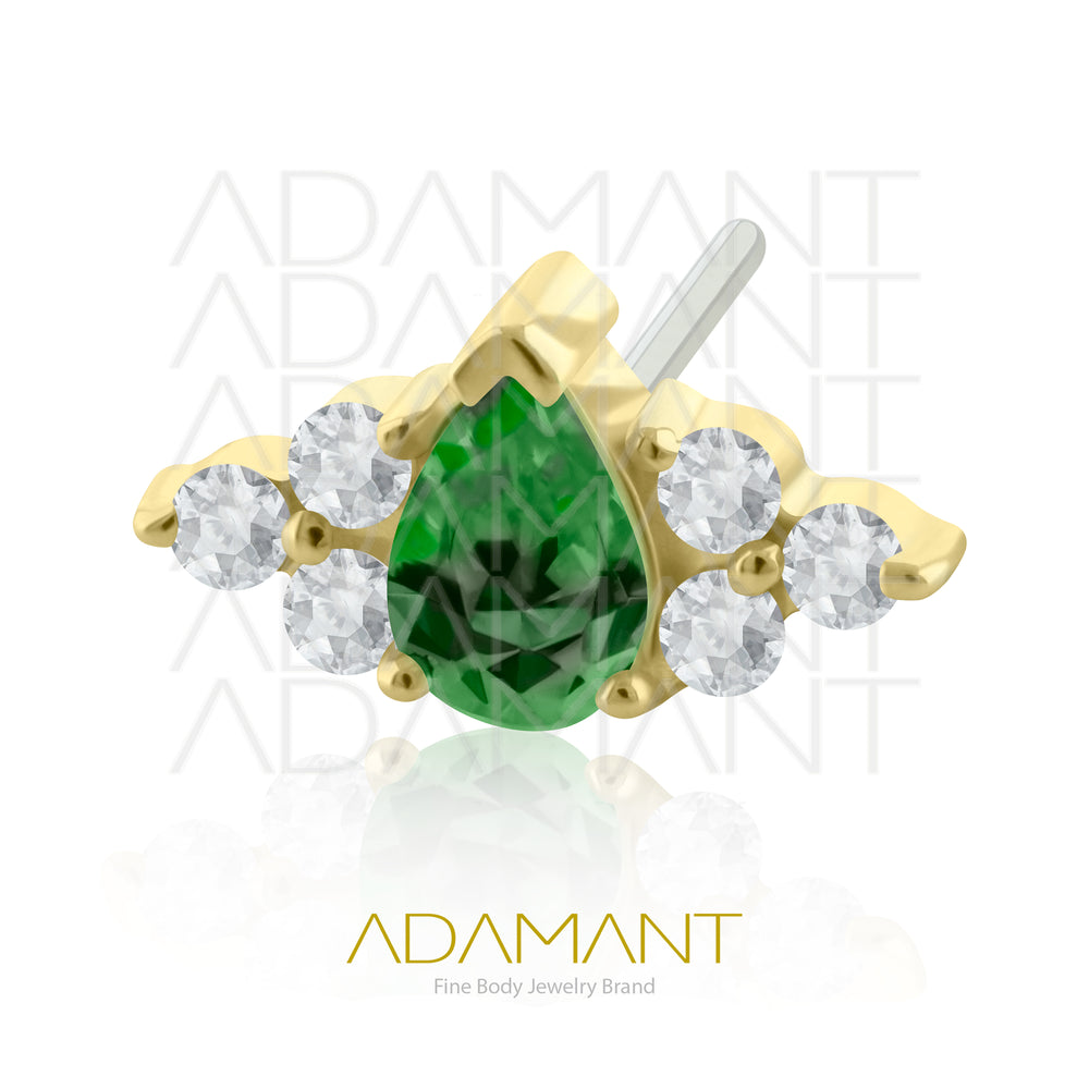 14k Solid Gold Threadless End,Teardrop Double trinity, Prong set, Cubic Zirconia.