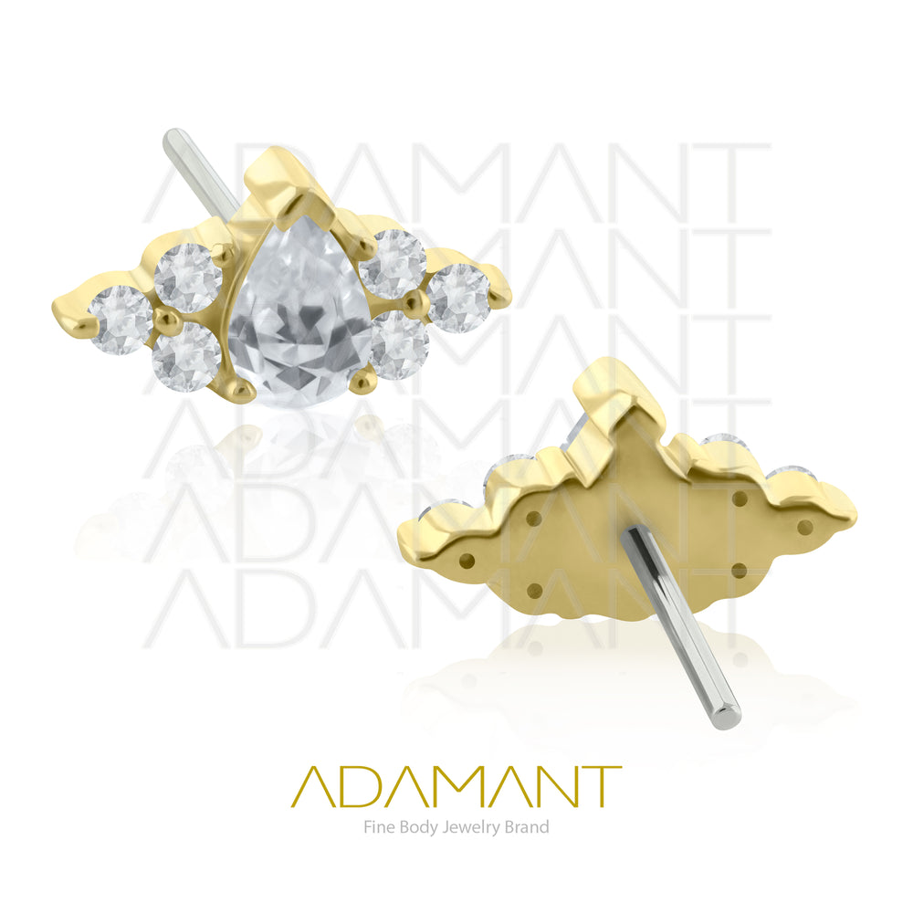 14k Solid Gold Threadless End,Teardrop Double trinity, Prong set, Cubic Zirconia.