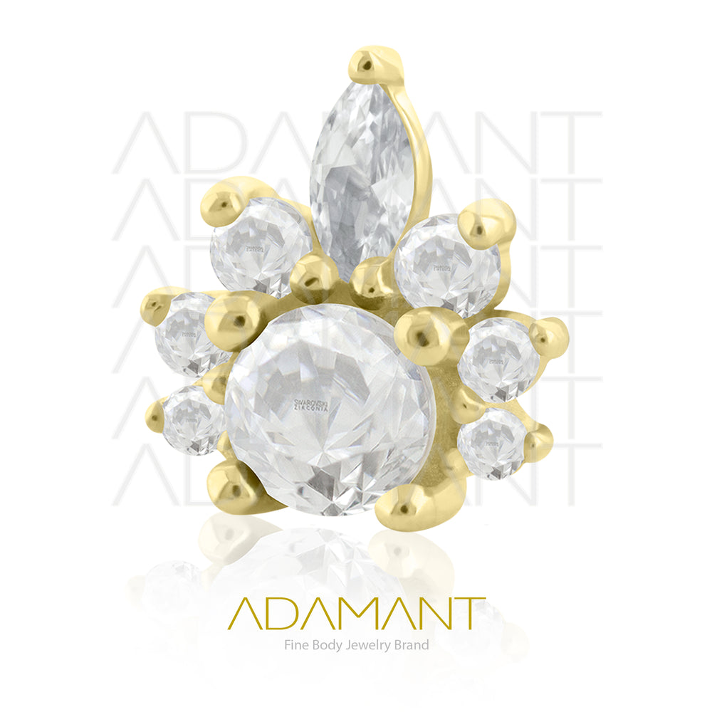 14K Solid Gold Threadless End, Throne, Prong set, Cubic Zirconia