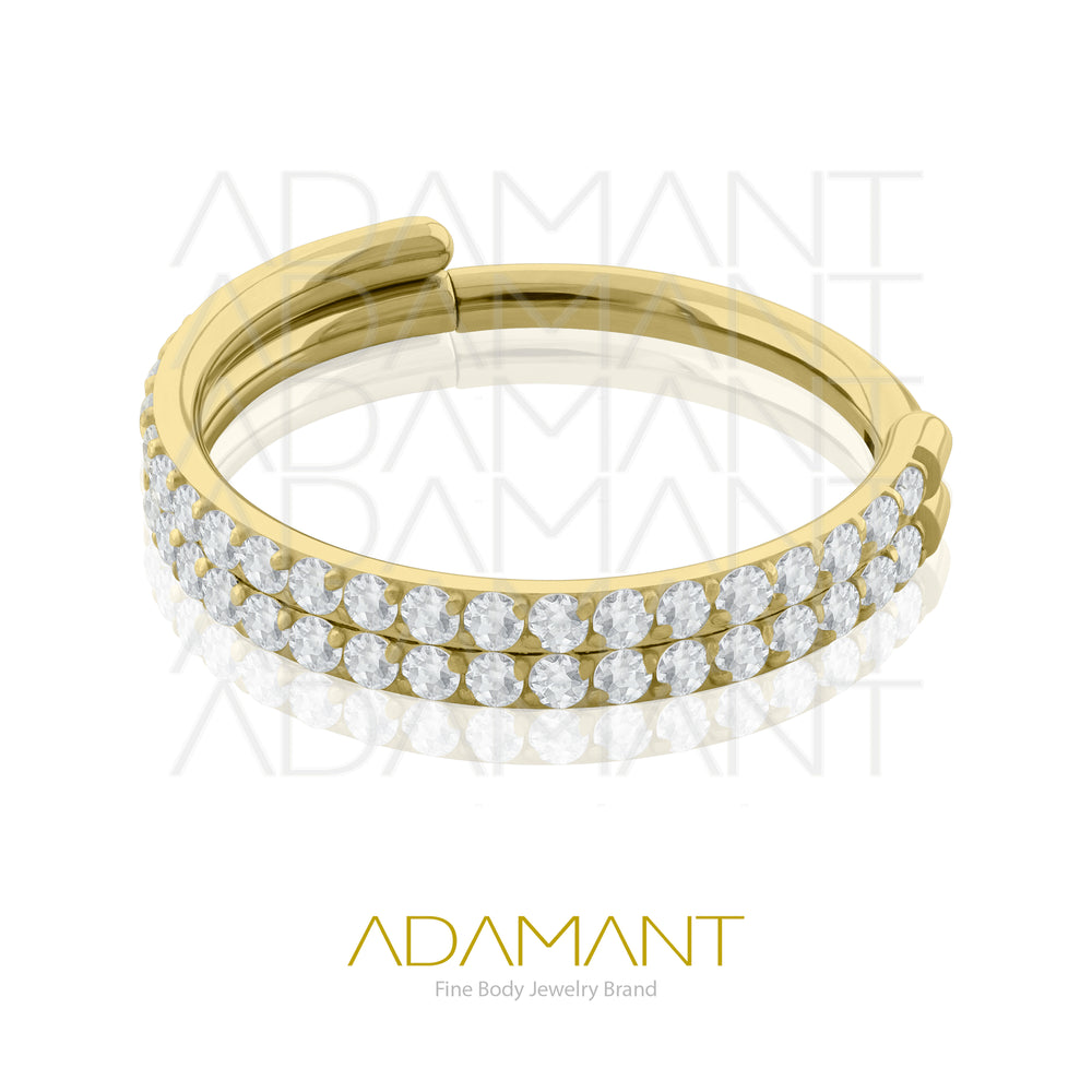 16g, Hinged Ring, Plated Gold Titanium, Double Side Multijewelry, Prong set, Cubic Zirconia.