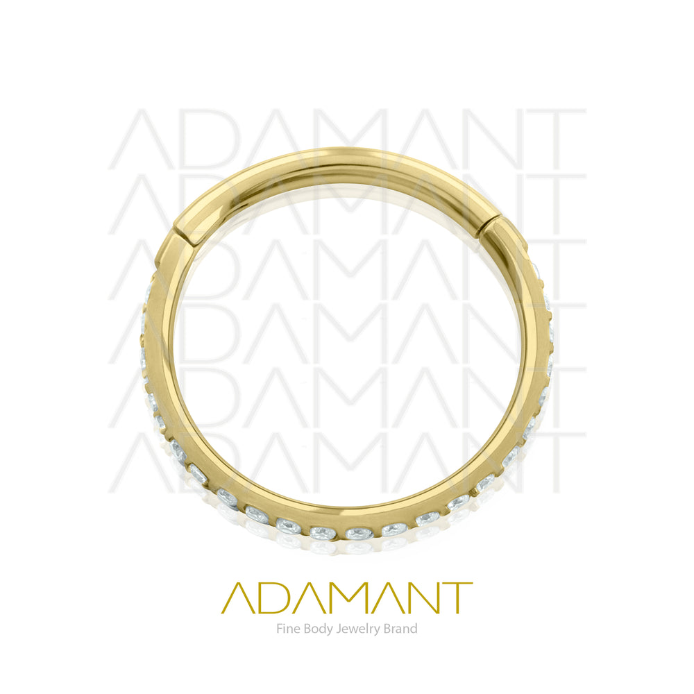 16g, Hinged Ring, Plated Gold Titanium, Double Side Multijewelry, Prong set, Cubic Zirconia.