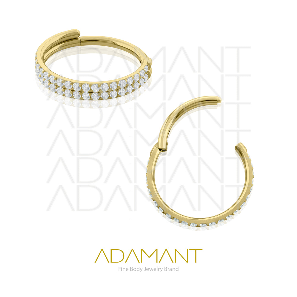 16g, Hinged Ring, Plated Gold Titanium, Double Side Multijewelry, Prong set, Cubic Zirconia.