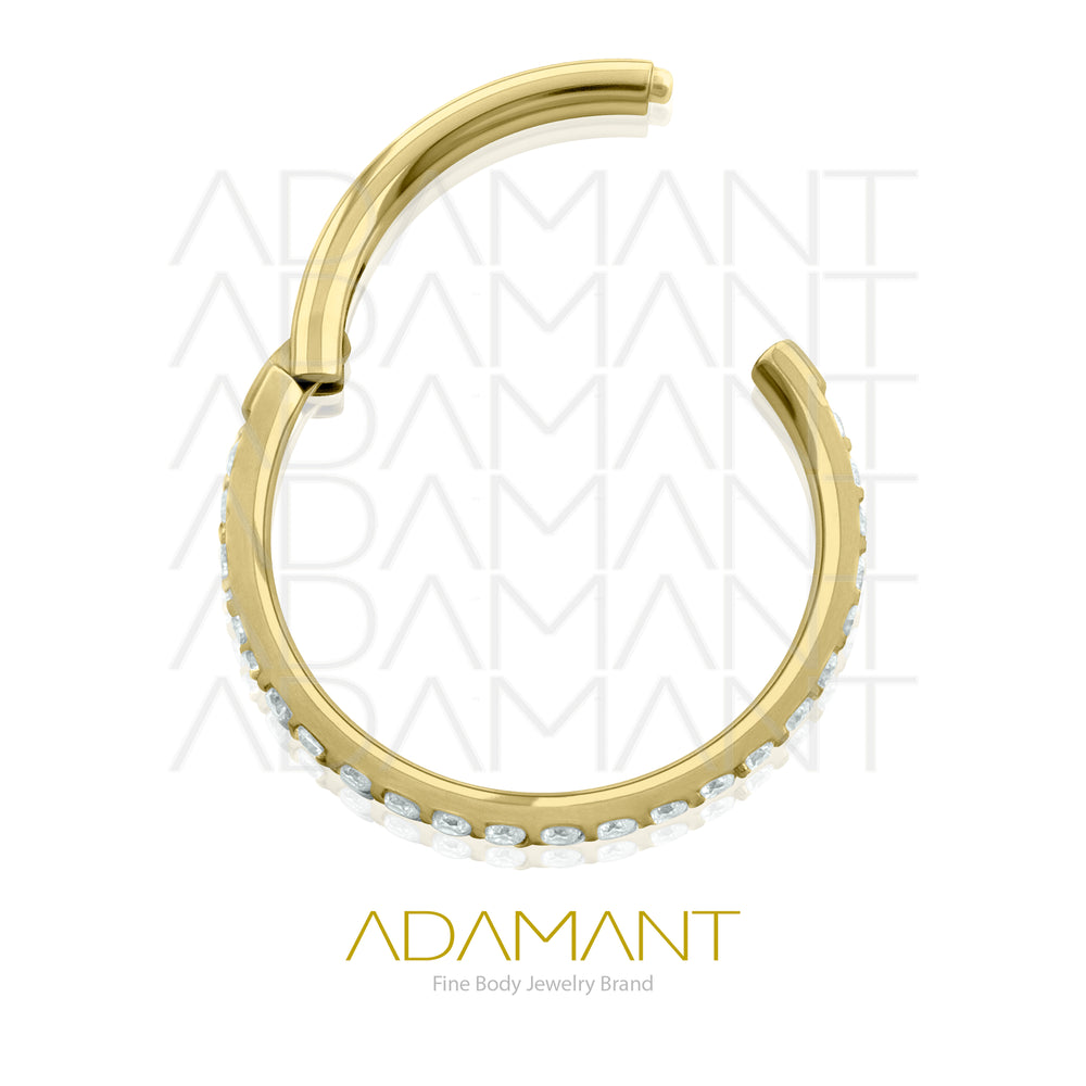 16g, Hinged Ring, Plated Gold Titanium, Double Side Multijewelry, Prong set, Cubic Zirconia.