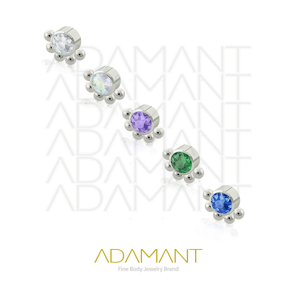 18g-16g, Internally Threaded, Accessory, Titanium, 0.9mm threading, Queen, Bezel set, Cubic Zirconia.