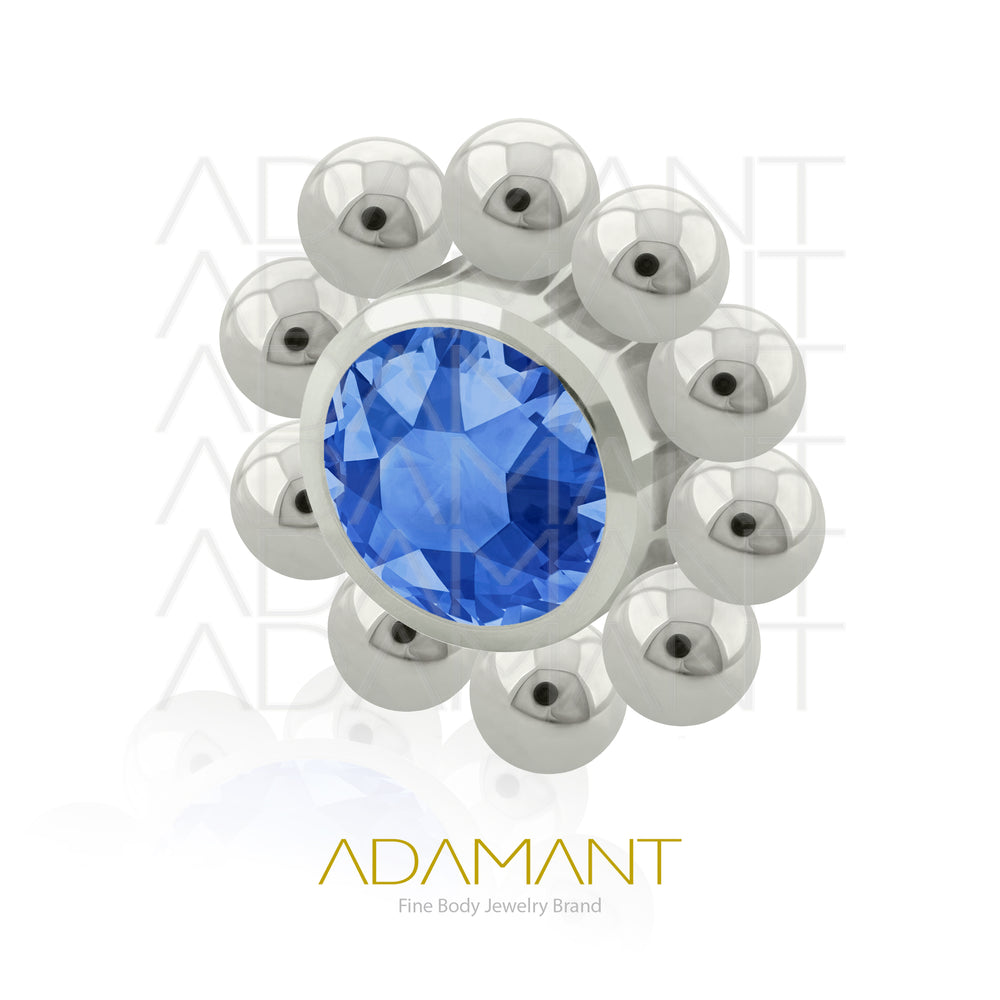 18g-16g, Internally Threaded, Accessory, Titanium, 0.9mm threading, Sun, Bezel set, Cubic Zirconia.