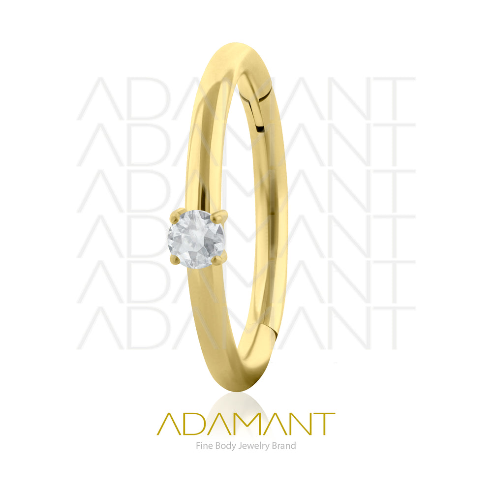 16g, Hinged Ring, Plated Gold Titanium, Side Facing Unique jewelry, Prong set, Cubic Zirconia