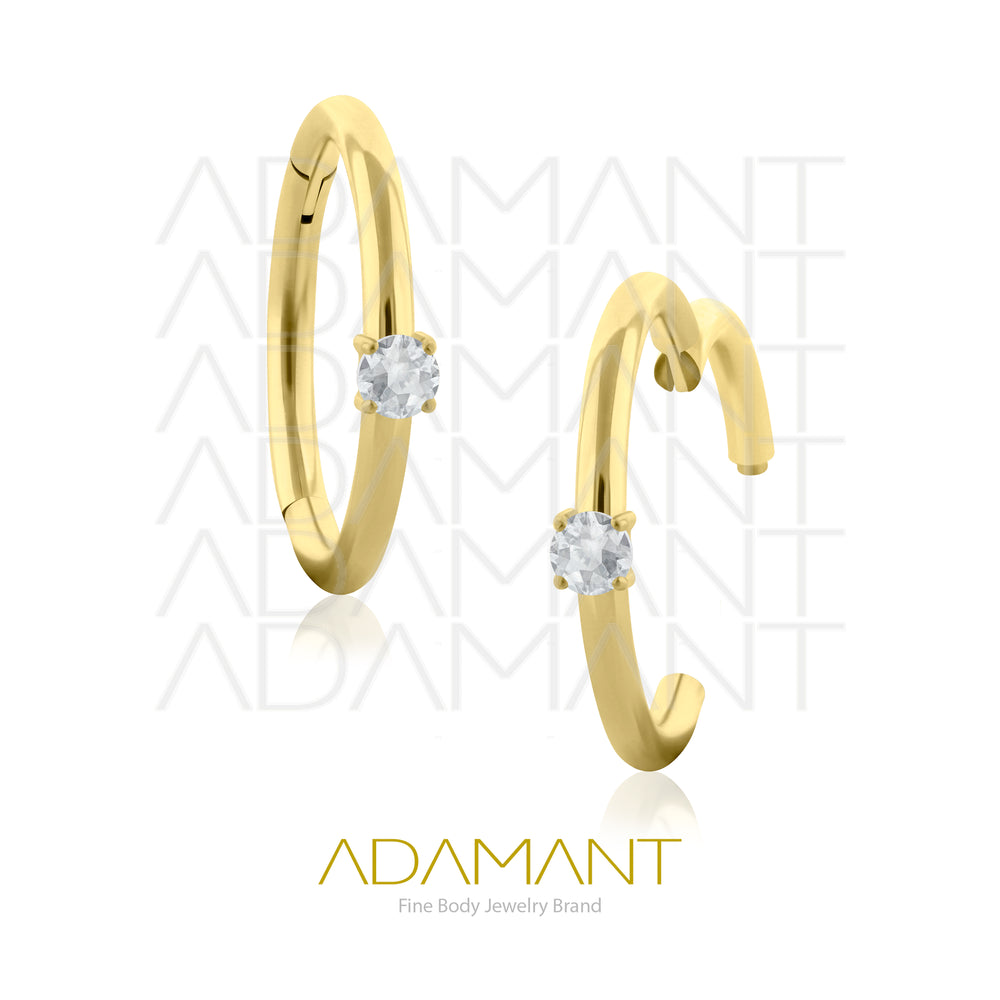 16g, Hinged Ring, Plated Gold Titanium, Side Facing Unique jewelry, Prong set, Cubic Zirconia