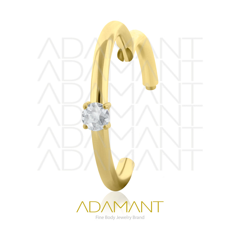 16g, Hinged Ring, Plated Gold Titanium, Side Facing Unique jewelry, Prong set, Cubic Zirconia