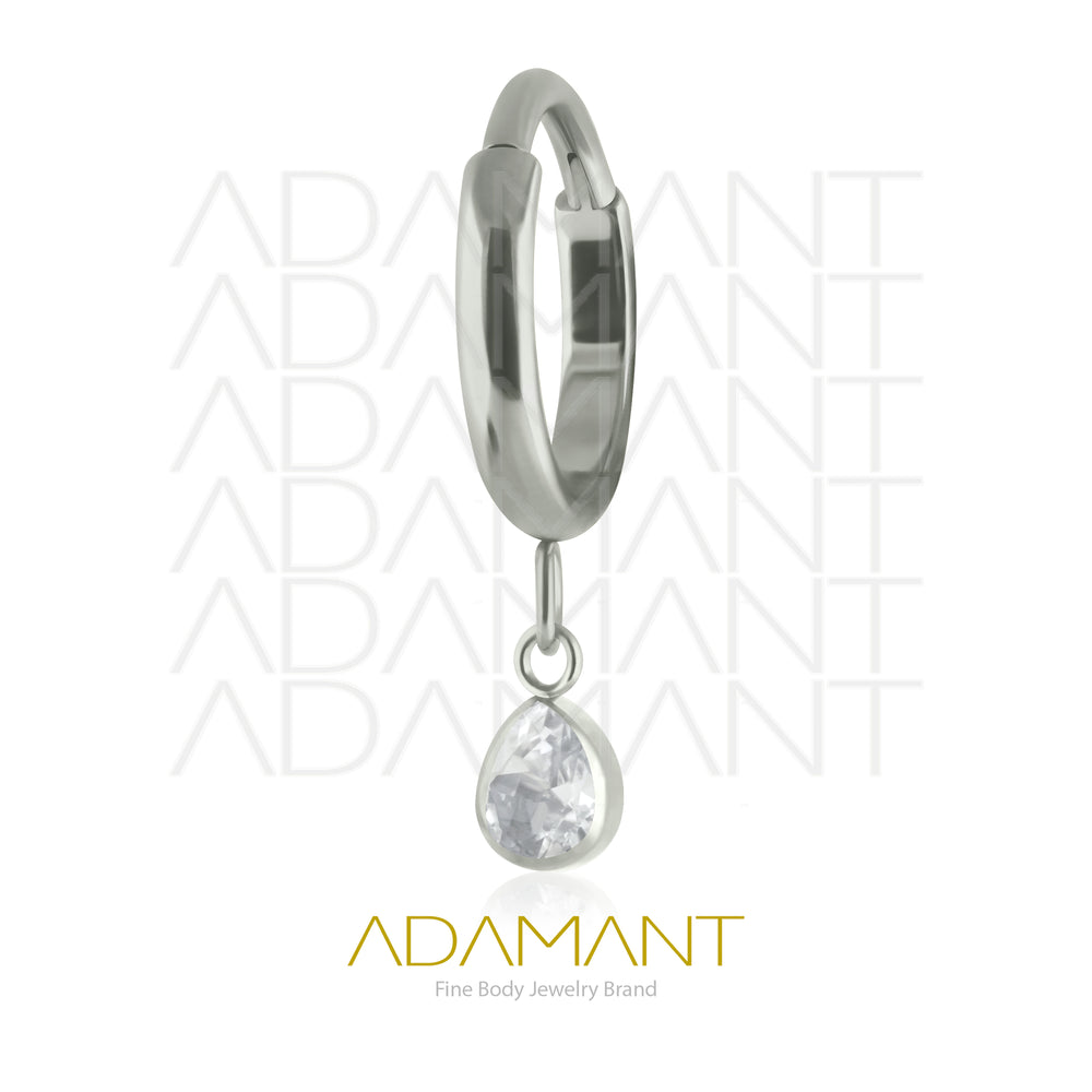 16g, Pair Titanium Dangle drop Cubic Zirconia Hoop Earrings