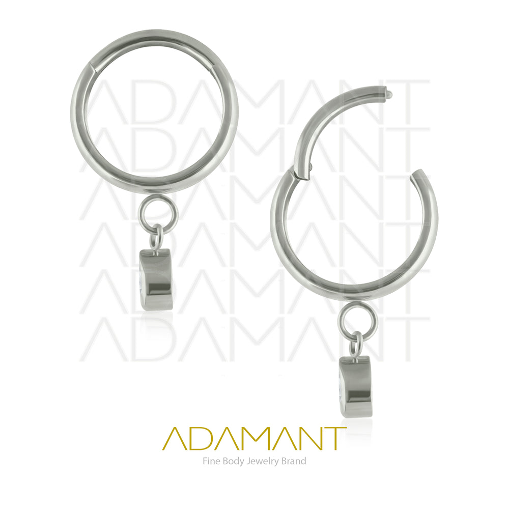 16g, Pair Titanium Dangle drop Cubic Zirconia Hoop Earrings