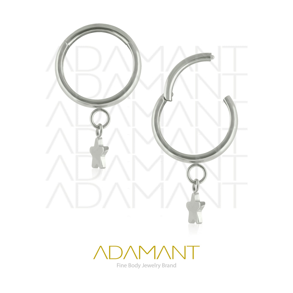 16g, Pair Titanium Dangle Star Hoop Earrings
